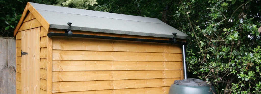 6x4 shed with Halls Rainsaver Gutter Kit and water butt